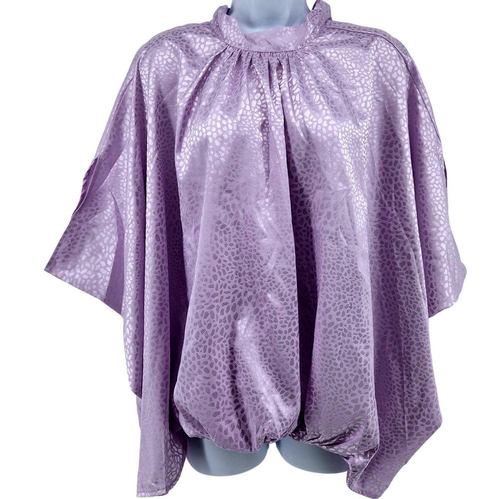 Oddi‎ Lilac Leopard Satin Poncho Blouse Womens M Purple Bubble Hem Top NEW